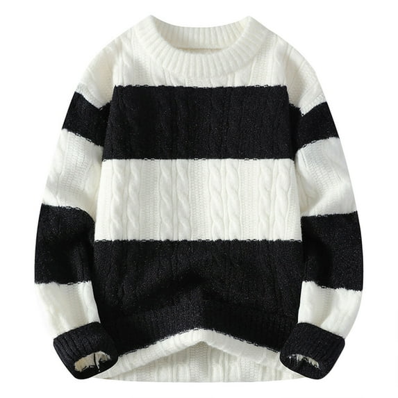 Bpmpbo Men's Jacquard Stripe Knit Sweater Color Block Crewneck Pullover ...