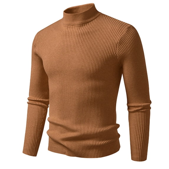 Bpmpbo Men's Mock Neck Ribbed Sweater Solid Color Stretch Thermal Knit Pullover Casual Top