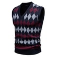 thumbnail image 1 of Bpmpbo Men's Plaid Sweater Vest Fleece Lined British Style Ribbed Stretch Sleeveless Knit Pullover, 1 of 3