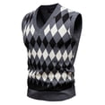 thumbnail image 1 of Bpmpbo Men's Plaid Sweater Vest Fleece Lined British Style Ribbed Stretch Sleeveless Knit Pullover, 1 of 3