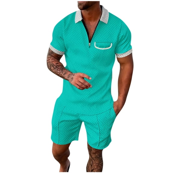 Bpmpbo Men's Short Sets Outfits 2 Piece Summer Short Sleeve Polo Shirt and Shorts Set Casual Sport Suit,Man Gradation Short Sleeve Shorts Two-piece Movemet Fallow Set