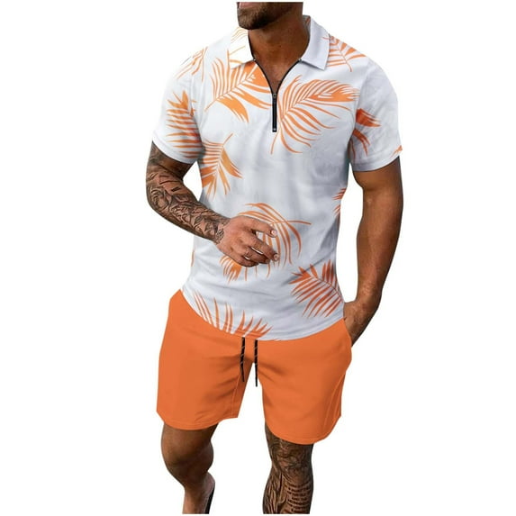 Bpmpbo Men's Short Sets Outfits 2 Piece Summer Short Sleeve Polo Shirt and Shorts Set Casual Sport Suit,Man Gradation Short Sleeve Shorts Two-piece Movemet Fallow Set