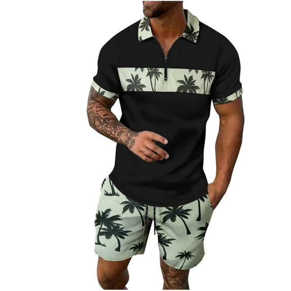 Bpmpbo Men's Short Sets Outfits 2 Piece Summer Short Sleeve Polo Shirt and Shorts Set Casual Sport Suit,Man Gradation Short Sleeve Shorts Two-piece Movemet Fallow Set