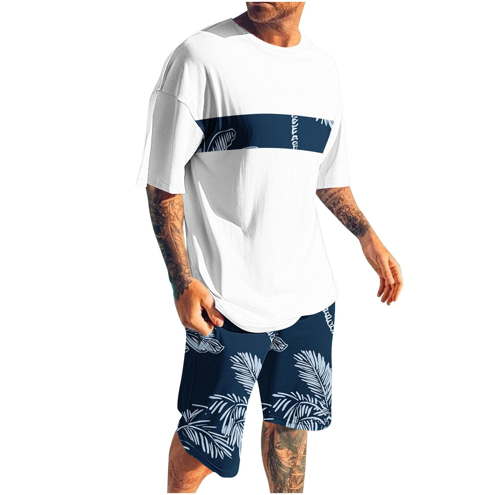 Men's Blue Round Neck Short Sleeves T-Shirt & Shorts Co-Ords Set