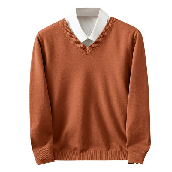 Bpmpbo Men's Slim Fit V-Neck Sweater Solid Color Long Sleeve Pullover Fashion Knit Top