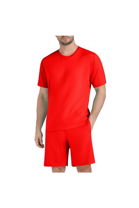 Men's Solid-Color Casual 2 Piece Outfits-Short Sleeve Round Neck Athletic Set Oversize T-Shirts Running Fitness Exercise Pocket Shorts Tracksuit Set