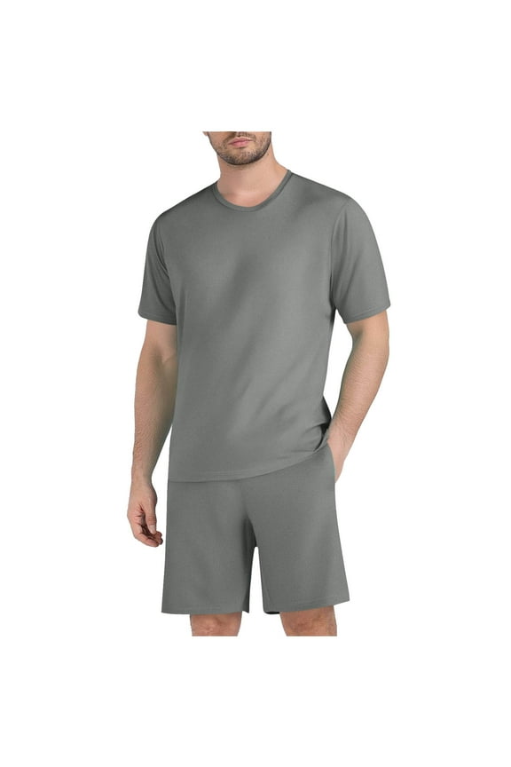 Men's Solid-Color Casual 2 Piece Outfits-Short Sleeve Round Neck Athletic Set Oversize T-Shirts Running Fitness Exercise Pocket Shorts Tracksuit Set