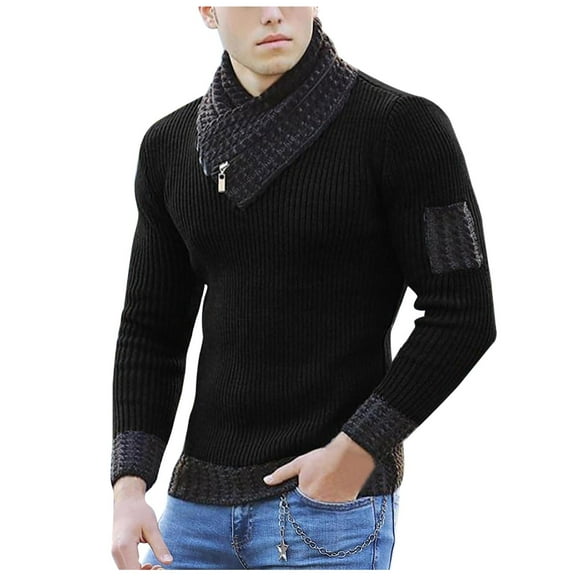 Bpmpbo Men's Solid Color Cowl Neck Sweater Fashion Long Sleeve Knit Pullover Fall Winter Clothing