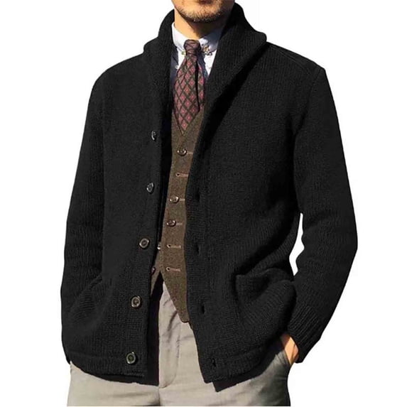 Bpmpbo Men's Solid Color Knit Shirt Jacket Stretch Button Up Sweater with Lapel Collar and Pockets
