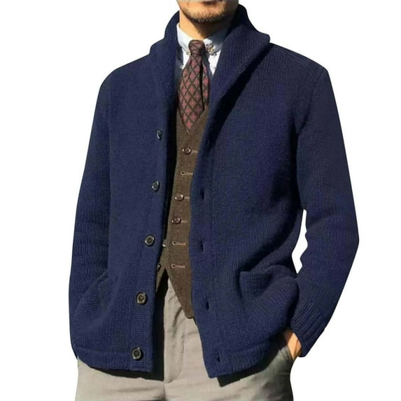 Bpmpbo Men's Solid Color Knit Shirt Jacket Stretch Button Up Sweater with Lapel Collar and Pockets