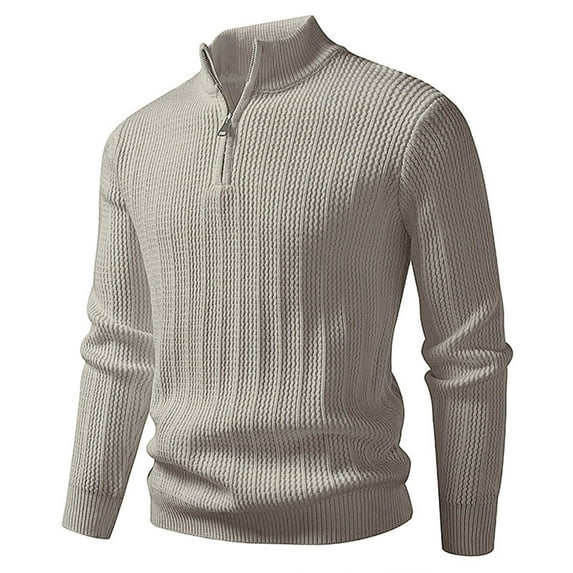 Bpmpbo Men's Solid Color Quarter Zip Pullover Sweater Long Sleeve Stand Collar Stretch Knit Top for Fall Winter