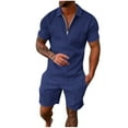 thumbnail image 1 of Bpmpbo Men's Track Suits 2 Piece Set Casual Quarter Zip Polo Shirt and Shorts Set Sweatsuit Summer Outfits，Men's Short Sleeved Top Shorts Lapel Solid Color Suit, 1 of 6