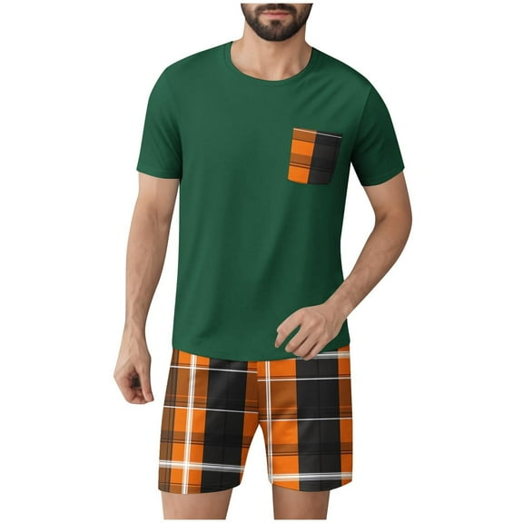 Bpmpbo Men's Track Suits 2 Piece Summer Short Sets Outfits Fashion Polo Shirt Casual Round Neck Printing Short Sleeve and Sports Slim Elastic Waistband Shorts Set