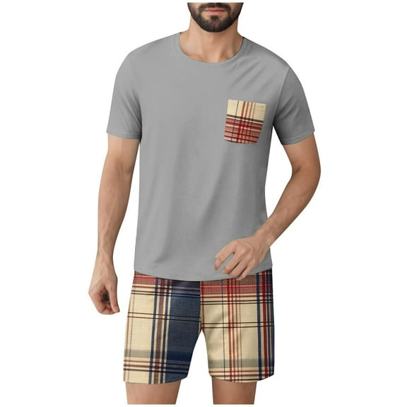 Bpmpbo Men's Track Suits 2 Piece Summer Short Sets Outfits Fashion Polo Shirt Casual Round Neck Printing Short Sleeve and Sports Slim Elastic Waistband Shorts Set