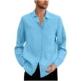 thumbnail image 1 of Bpmpbo Mens Big and Tall Cotton Linen Shirts Casual Button Down Lapel Dress Shirts Solid Color Long Sleeve Work Tops 2025 Fall Blouses Prime Sales, 1 of 5