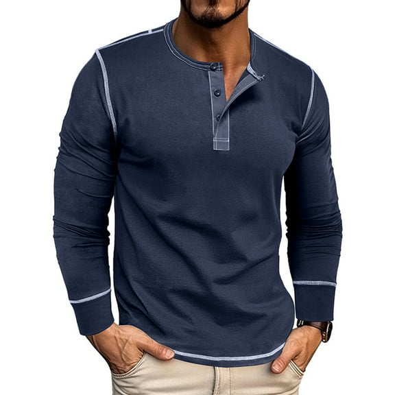 Bpmpbo Mens Henley Shirt Casual Long Sleeve Lightweight Button T-Shirts Front Placket Basic Pullover Top