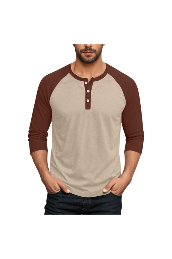 Mens Henley Shirt Casual Long Sleeve Lightweight Button T-Shirts Front Placket Basic Regular Fit Pullover Top