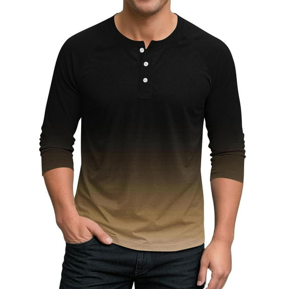 Bpmpbo Mens Henley Shirt Fashion Casual Front Placket Basic 3/4 Sleeve T-Shirts Gradient Pullover Shirt Top