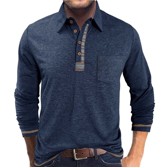 Bpmpbo Mens Pullover Shirts, Long Sleeve Turndown Collared Button with Pockets Mens Basic Shirt Tops on Sale