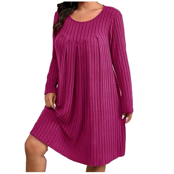 Bpmpbo Plus Size Ribbed Sweater Dress - Women's Long Sleeve Flowy Midi Dress for Fall Winter