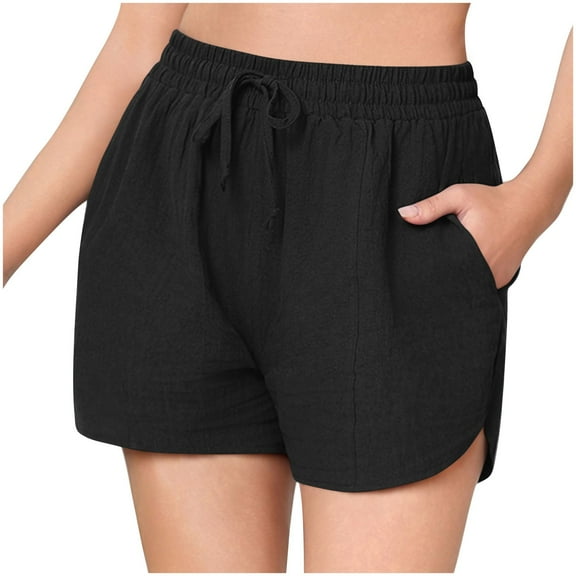 Bpmpbo Shorts for Women Summer 2025 Casual Solid Color Summer Beach Shorts Cotton Shorts Drawstring With Pockets Shorts on Clearance