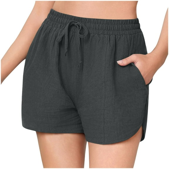 Bpmpbo Shorts for Women Summer 2025 Casual Solid Color Summer Beach Shorts Cotton Shorts Drawstring With Pockets Shorts on Clearance