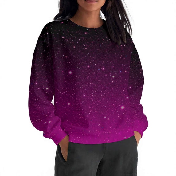 Bpmpbo Sweatshirt for Women Long Sleeves Gradient Color Tunic Tops Crewneck Hoodless Tunic Tops Casual Loose Fit Sweatshirt