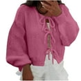 thumbnail image 1 of Bpmpbo Tie-Front Knit Cardigan for Women, Solid Color Long Sleeve Round Neck Open Sweater, Cozy Fall Winter Wear, 1 of 9