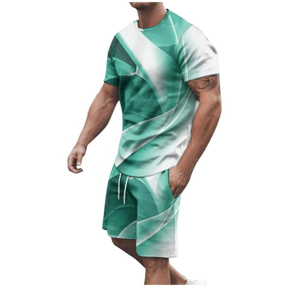 Bpmpbo Track Suits for Men Set Joggers Casual Tshirt Summer Athletic Round Neck Printing Short Sleeve Basic Tops Blouse with Short Pants Suit