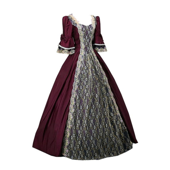 Bpmpbo Women Lolita Fashion Dress with Square Neck Short Sleeves and Flared Ruffle Hem Maxi Dress Vintage Gothic Court Gown
