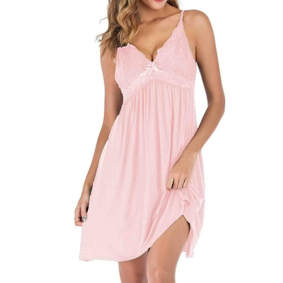 Bpmpbo Women Nightgown Sleeveless Sleepwear Spaghetti Strap Sleepshirts Solid Color Lace Suspender Home Nightdress Adjustable Shoulder Straps Pleated Flowy Sleep Dress