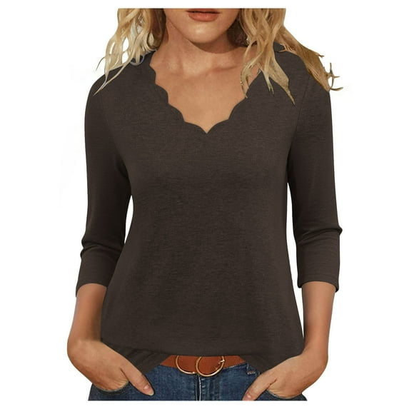 Bpmpbo Women Tunic Tops 3/4 Sleeve V Neck Womens T Shirts Plus Size Ladies Pullover Shirts Womens Blouses Tops