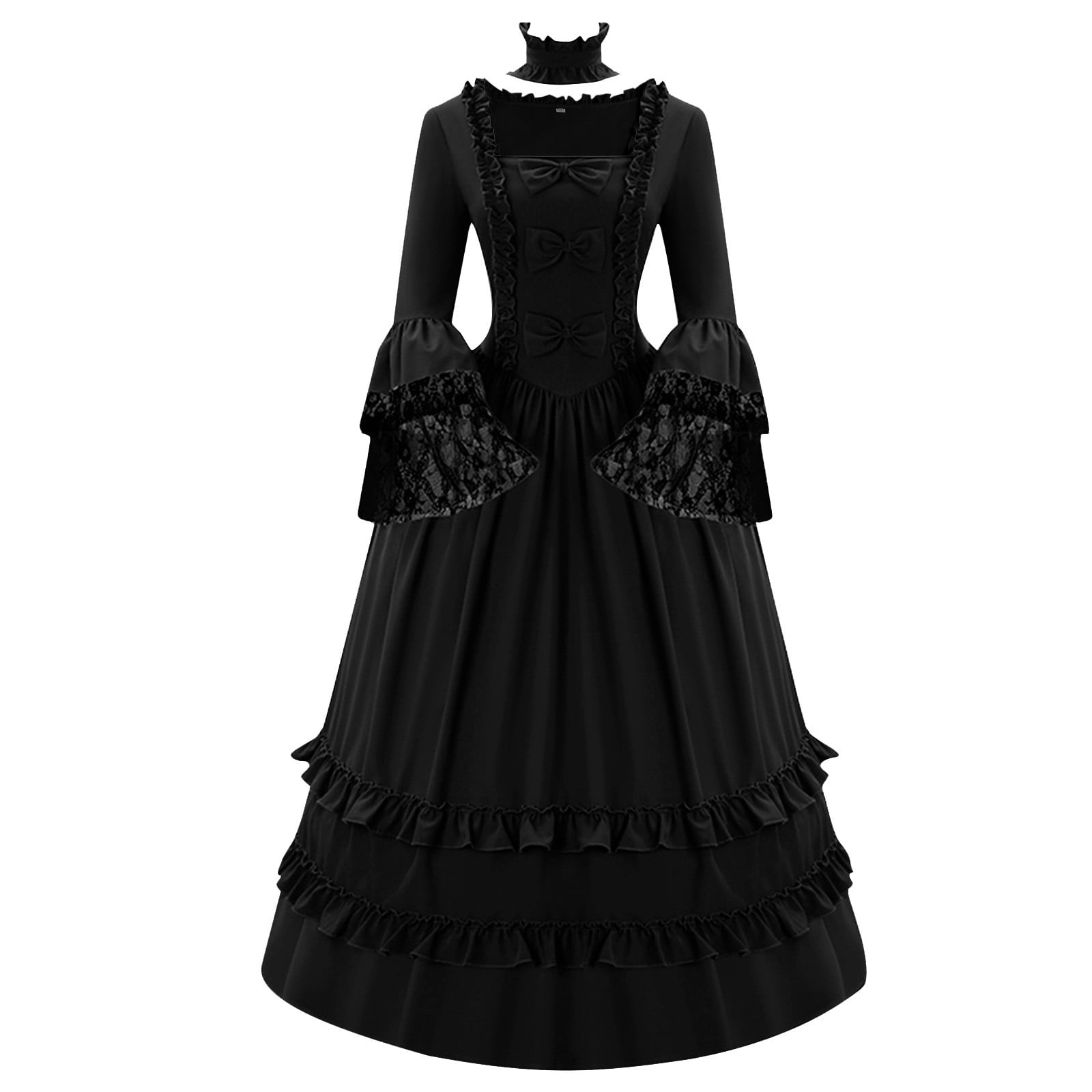 Bpmpbo Women Victorian Dress Vintage Long Party Dress Flare Sleeve Rococo Masquerade  Ball Gown Lace Patchwork Gothic Dress - Walmart.com