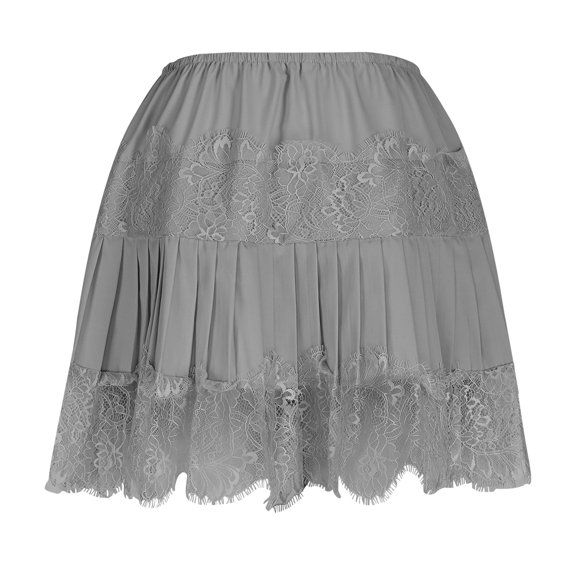 Bpmpbo Women's Balletcore Pleated Mini Skirt, Layered Tulle Skirt with Lace Trim and Asymmetrical Hem