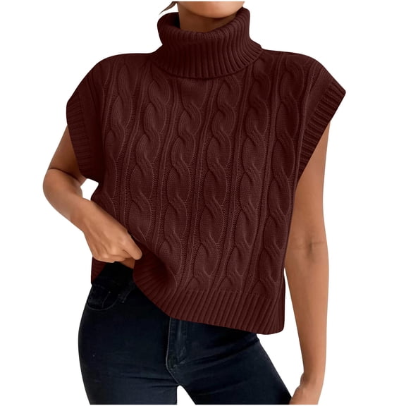 Bpmpbo Women's Cable Knit Sweater Vest High Neck Sleeveless Pullover Oversized Solid Color Tank Top