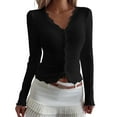 thumbnail image 1 of Bpmpbo Women's Chic Ribbed Knit Crop Cardigan with Lace Trim - V-Neck Long Sleeve Button Up Top Fashion Cute Shirt, 1 of 6