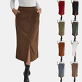 thumbnail image 1 of Bpmpbo Women's Corduroy A-Line Midi Skirt with Pockets and Slit, Vintage Elegant Skirt for Fall Winter Office Wear, 1 of 8
