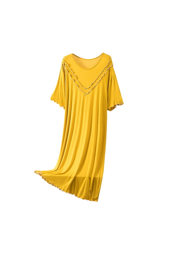 Women's Cotton Sleepwear Short Sleeve Nightgown Round Neck Solid Color Loose Comfortable Plus Size Home Lounge Sleep Dress