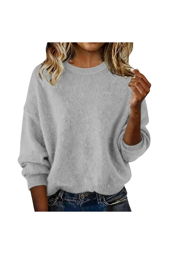Women's Crewneck Sweater, Essential Fall Winter Knit Pullover, Soft Solid Color Long Sleeve Top for Everyday Wear