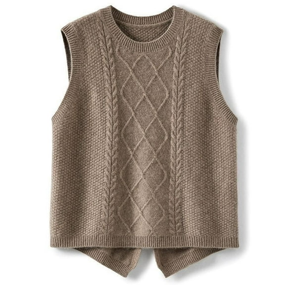 Bpmpbo Women's Cropped Cable Knit Vest Sleeveless Crewneck Pullover Casual Solid Color Sweater Vest