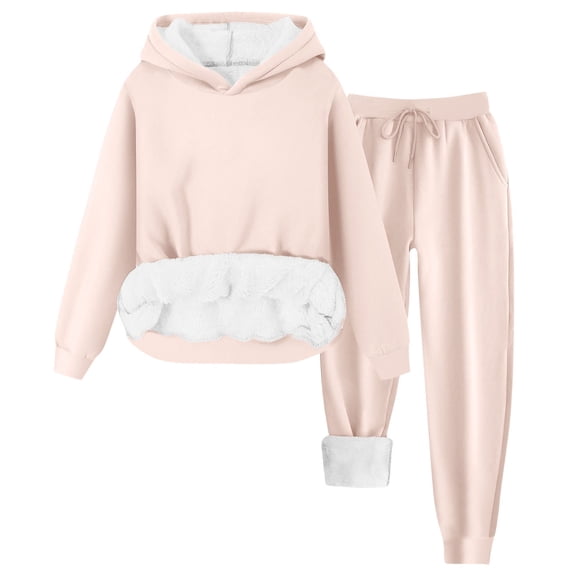 Bpmpbo Women's Fleece Lined Hoodie Jogger Set Loose Fit Two Piece Loungewear Long Sleeve Sweatsuit Comfort Outfit