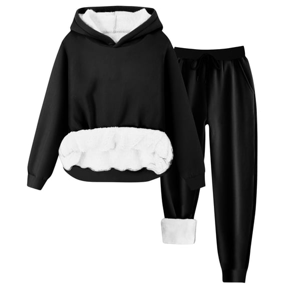 Bpmpbo Women's Fleece Lined Hoodie Jogger Set Loose Fit Two Piece Loungewear Long Sleeve Sweatsuit Comfort Outfit