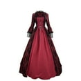 thumbnail image 1 of Bpmpbo Women's Gothic Victorian Square Neck Dress with Corset Waist, Color Block Panels and Bow Detail, 1 of 4