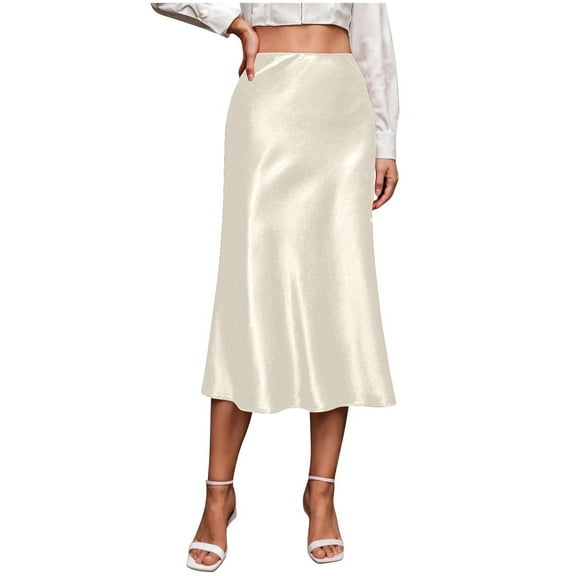 Bpmpbo Women's High Waisted Satin Slip Skirt Solid Color Midaxi Skirt with Side Zipper for Wedding Guest and Formal Evening