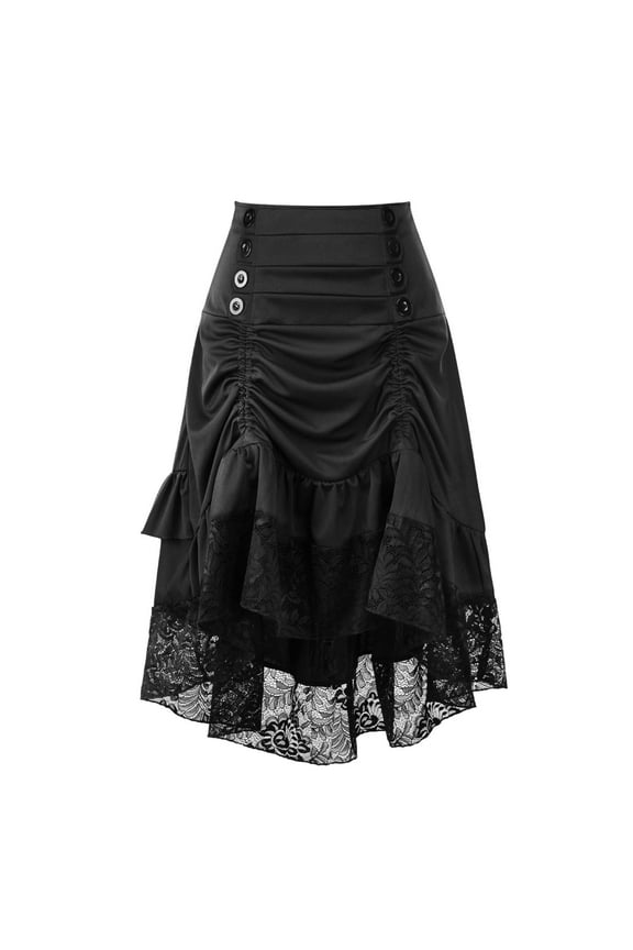 Women's Lace Patchwork Maxi Skirt Vintage Retro Gothic Style Drawstring Pleated High Waisted Skirts