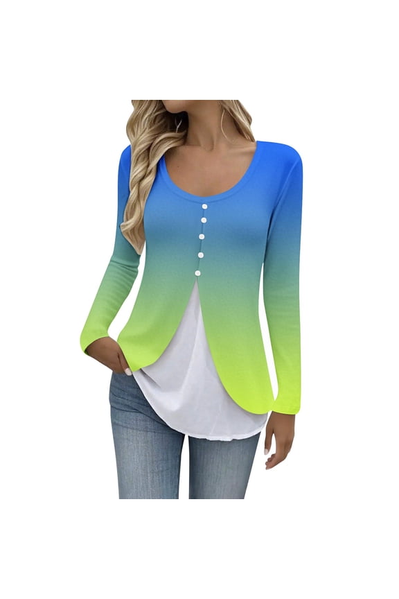 Women's Layered Look Long Sleeve T-Shirt Slim Fit Waist-Defining Pullover Blouse for Stylish Base Layer