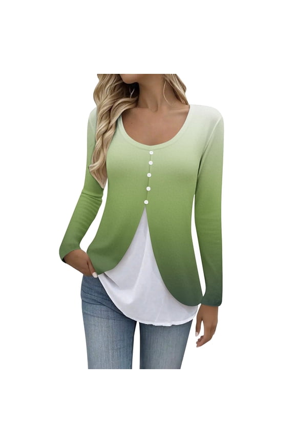 Women's Layered Look Long Sleeve T-Shirt Slim Fit Waist-Defining Pullover Blouse for Stylish Base Layer