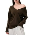 thumbnail image 1 of Bpmpbo Women's Long Sleeve Shirts Yoga Clothing Sports Exercise Running T Shirts Pullover Tops Sexy Off the Shoulder V-Neck Solid Color Breathable Tee Casual Loose Athletic Shirts, 1 of 9