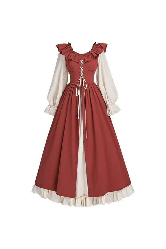 Women's Medieval Dress Renaissance Gown with Stand Collar, Long Sleeves and Floor-Length Elegant Design