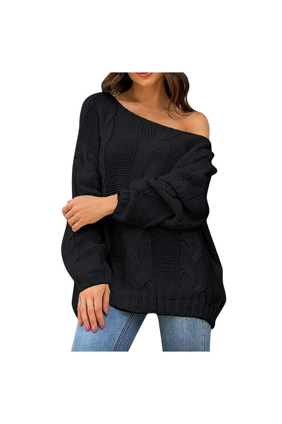 Women's Off The Shoulder Sweater, Slouchy Boat Neck Pullover, Cozy Oversized Knit Top Fall Winter Clothing